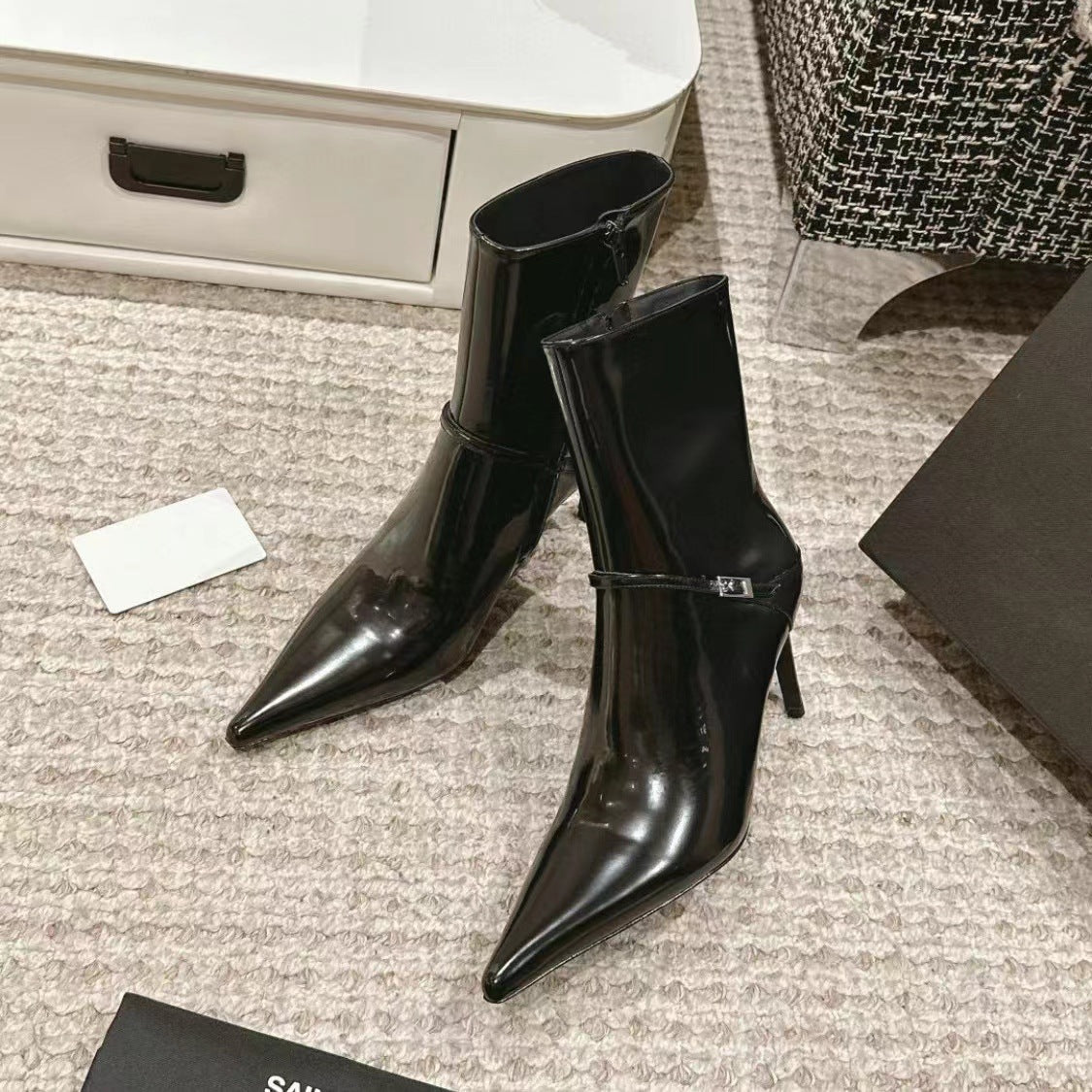 Women's Ankle Black Metal Buckle Sexy Stiletto Boots