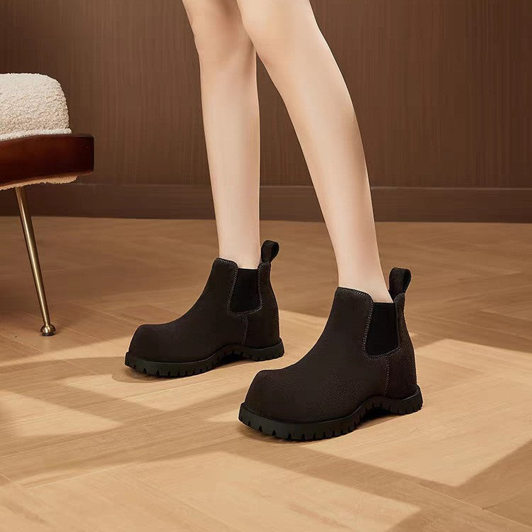 Women's Toe Matte Short For Winter Kangaroo Fleece-lined Warm Chelsea Smoke Boots