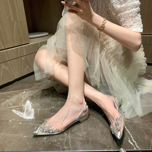 Women's Rhinestone Closed Toe Back Empty Chunky Pointed Sandals