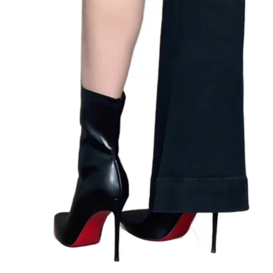 Women's Red Background High Short Super Beautiful Sexy Black Suede Boots