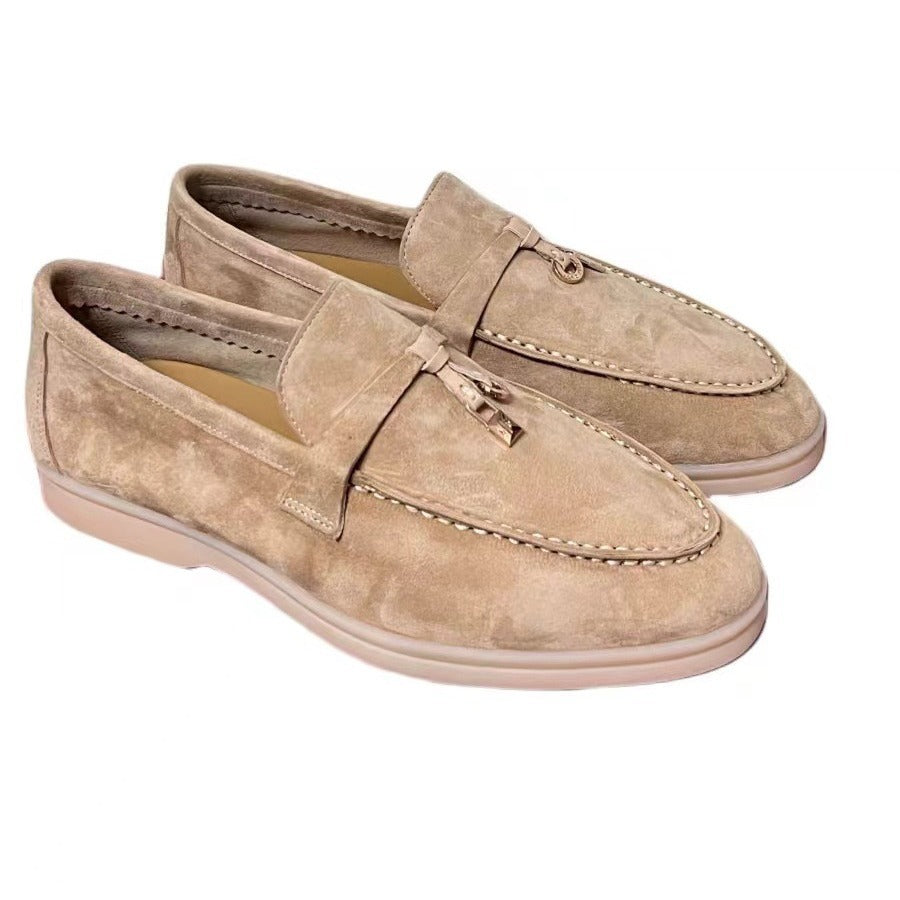 Women's & Men's Retro Genuine Suede Slip-on Round Toe Loafers