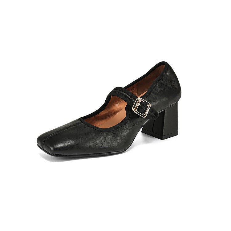 Jane Buckle Black Red Retro French Women's Fashion Shoes