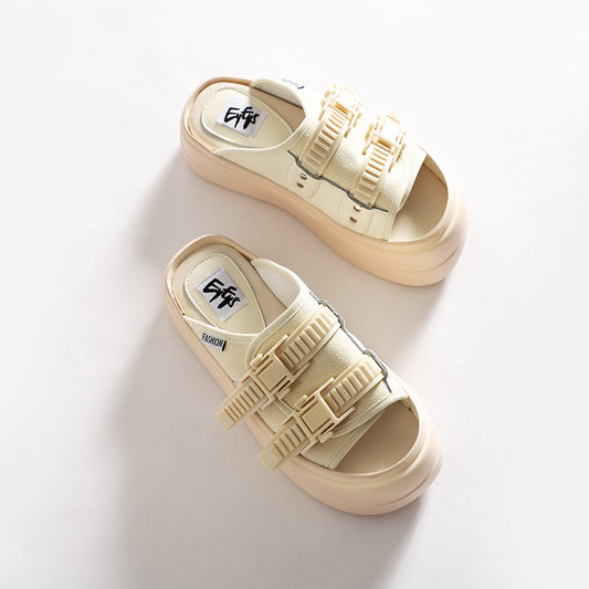 Women's One-word Outdoor Fashion Height Increasing Beach Slippers