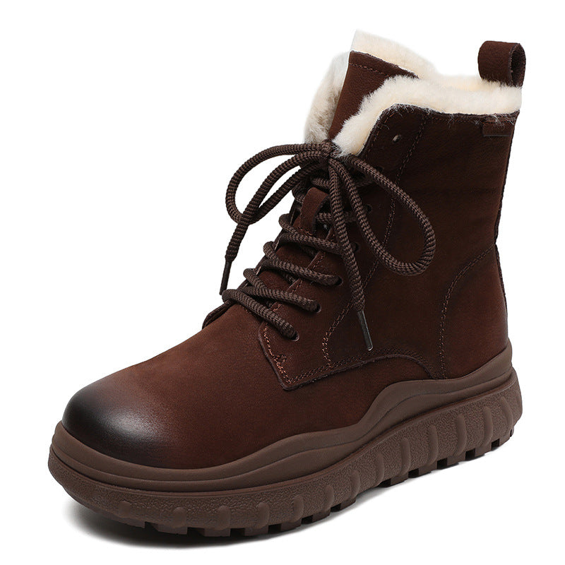 Women's Thermal First Layer Cowhide Round Head Boots