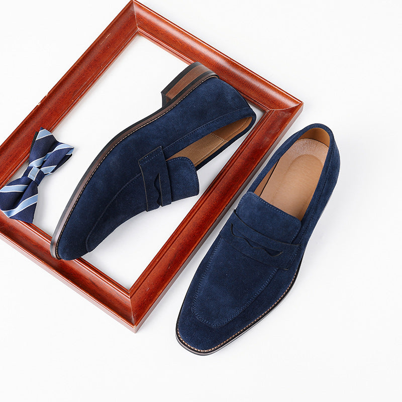 Men's Plus Size British Trend Korean Style Slip-on Lofter Genuine Leather Shoes