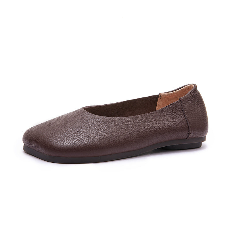 Women's Soft Bottom Square Toe Flat Black Breathable Comfortable Professional Women's Casual Shoes