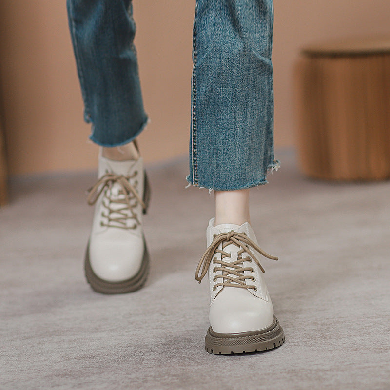 Female Round Head British Style Handsome Ankle Boots