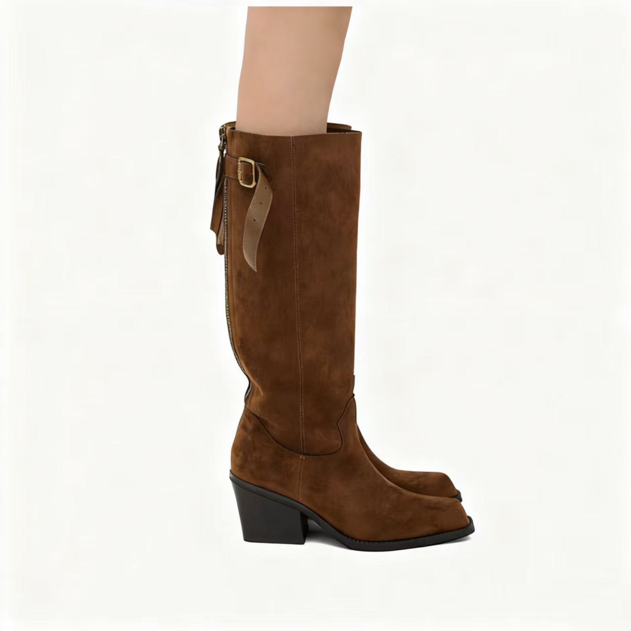 Women's Hot Style Fleece-lined Knight Winter Pointed Chunky Below The Knee Heels