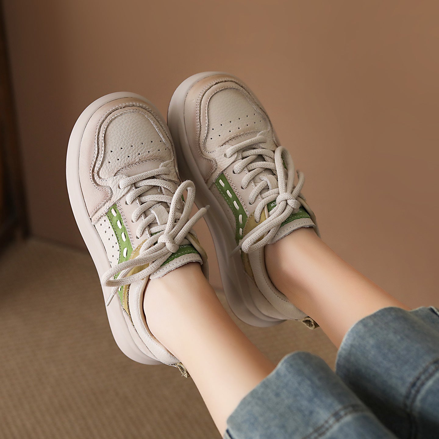 Women's Spring Thick-soled Round Toe Fashion Versatile Height Casual Shoes