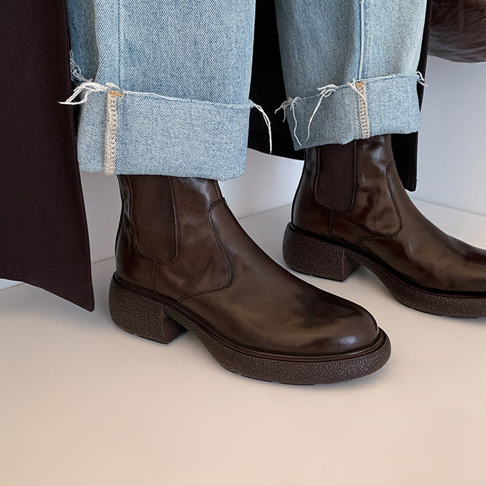 Women's Love Letter Old Chelsea British Style Martin Chunky Women's Leather Boots