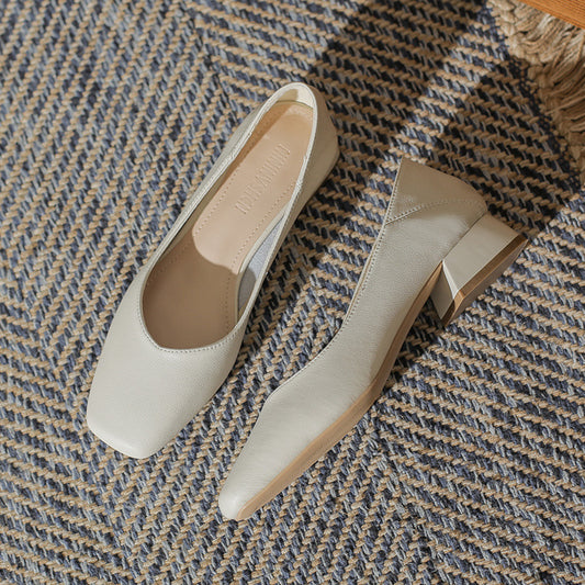 Women's Soft Surface Comfortable Low Retro Square Toe Heels