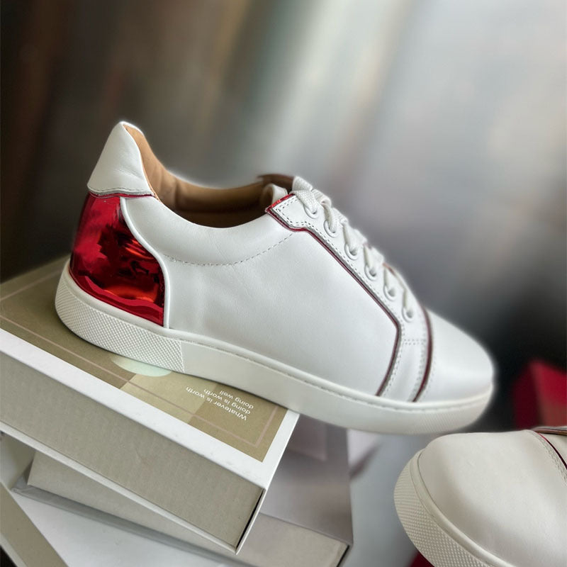 Men's Red Bottom Board Top Layer Cowhide British Style Comfortable Breathable Leather Shoes