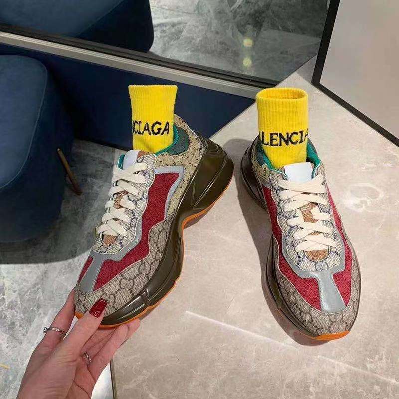 Women's & Men's Home Color Matching Printed Thick Bottom Height Increasing Sneakers