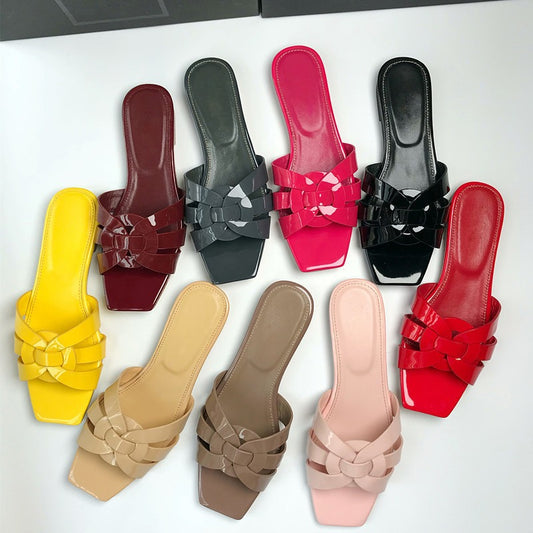 Women's Genuine Summer Weaving Flip-flops Large Size Heels