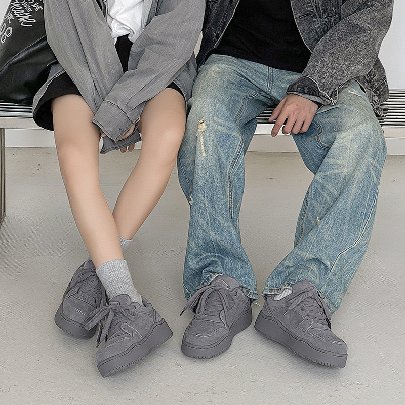 Women's & Men's Lovers Retro Gray Platform Hight Increasing National Men's Board Shoes