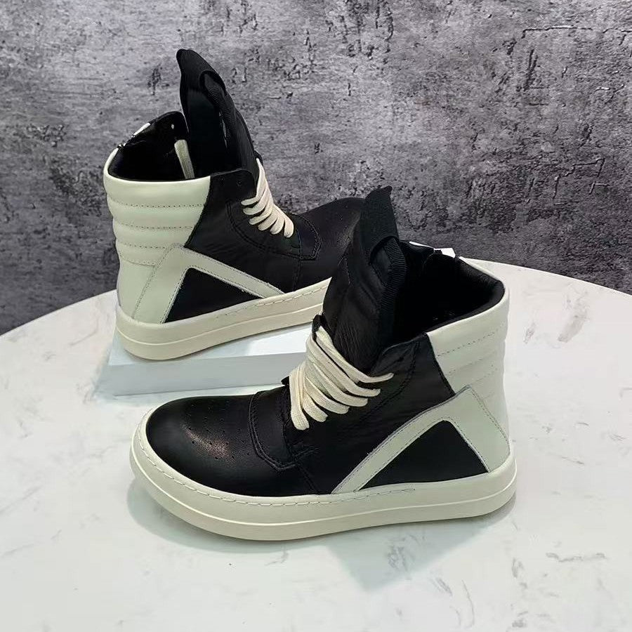 Men's Platform High Black White Fashion Genuine Dark Heels