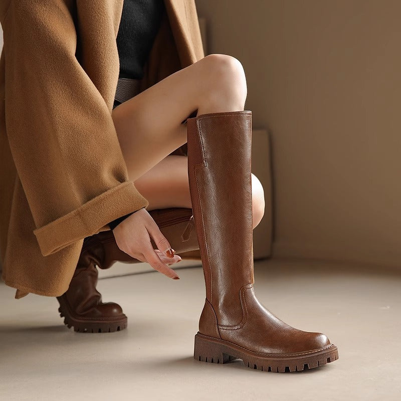 Women's Bootleg Platform Retro British Style Chelsea High Women's Leather Boots