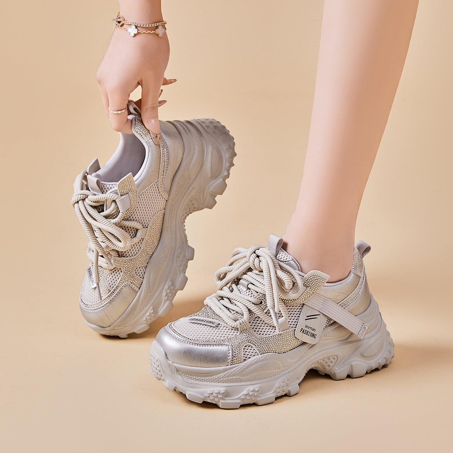 Women's Breathable Thick Bottom Increased Comfortable Lightweight Women's Sports Shoes