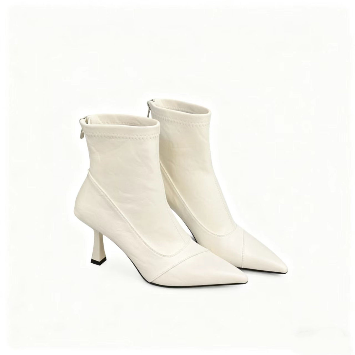 Women's High Back Zipper Stitching Short For French Style Design Stiletto Women's Leather Boots