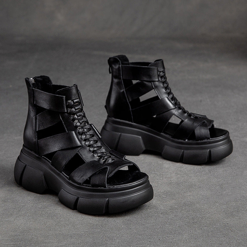 Women's Summer Roman Style Back Zipper Lazy Platform Sandals