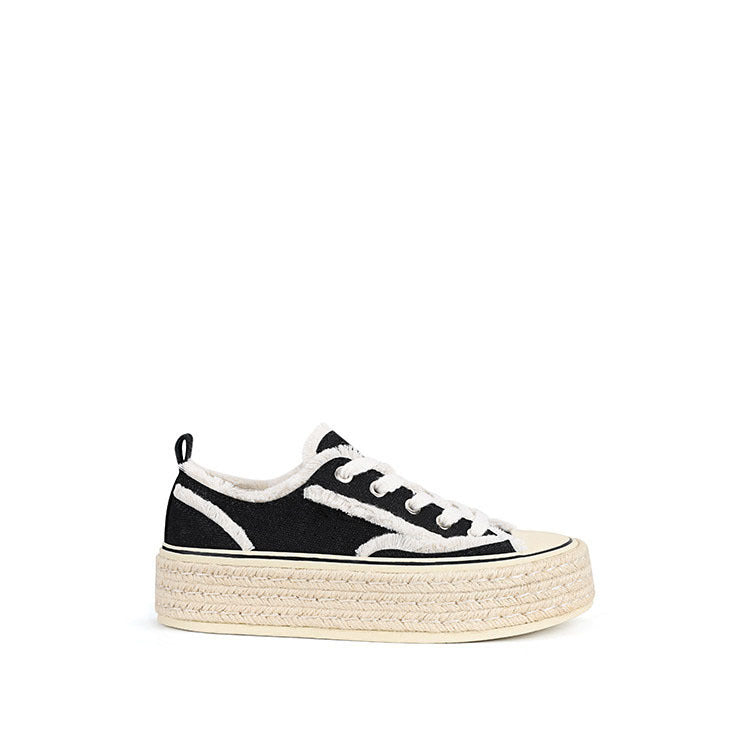 Women's Paris Fisherman Height Increasing Woven Platform Sports Korean Versatile Canvas Shoes