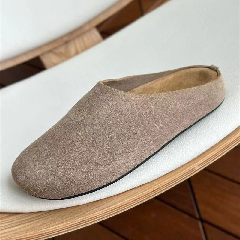 Cap Minimalist Retro Cow Suede Round Comfortable Slip-on Slippers
