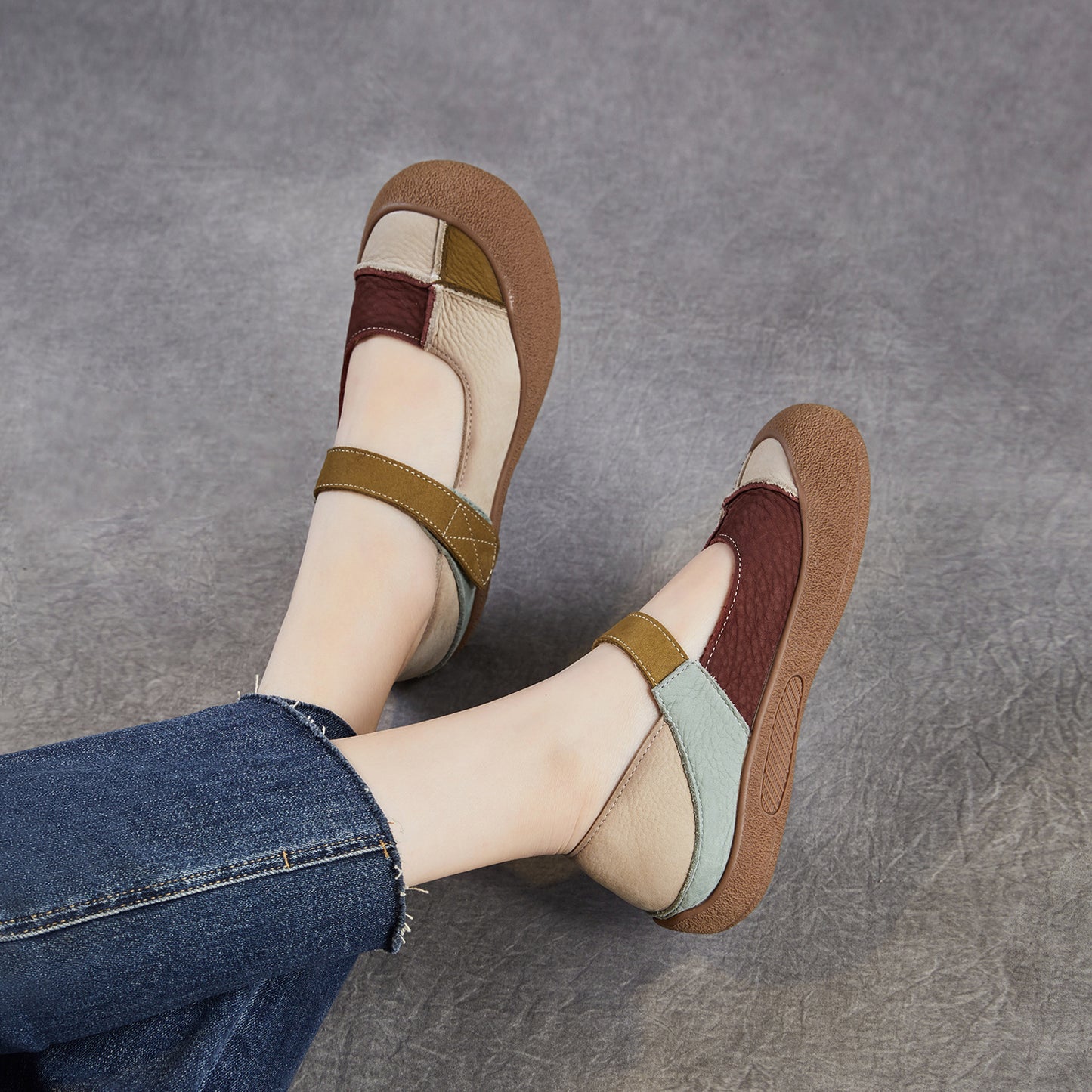 Women's Niche Color Matching Mary Jane Spring Flat Soft Bottom Women's Casual Shoes