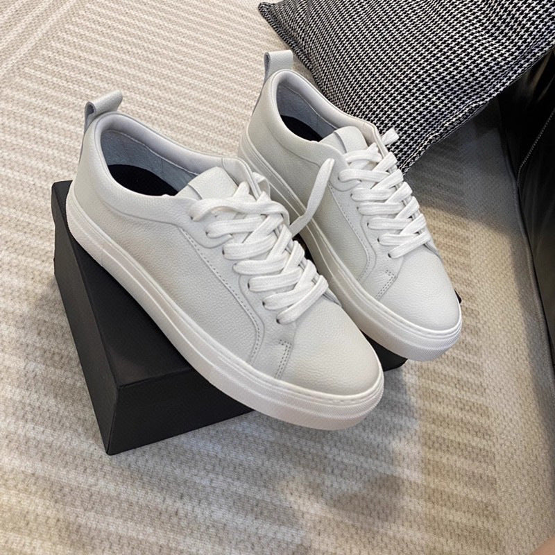 Women's Round Head Genuine White Lace Up Men's Shoes