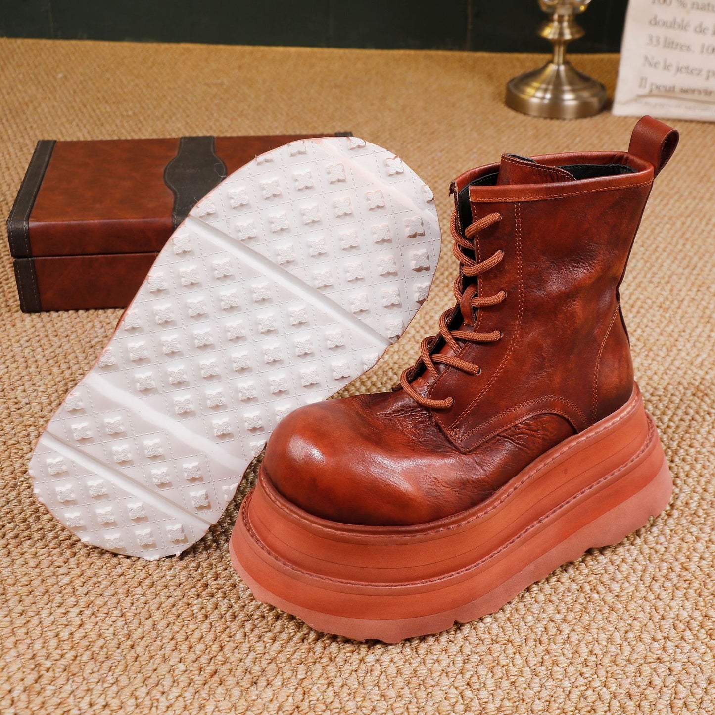 Women's Small Platform Martin Ankle Washed Cowhide Boots