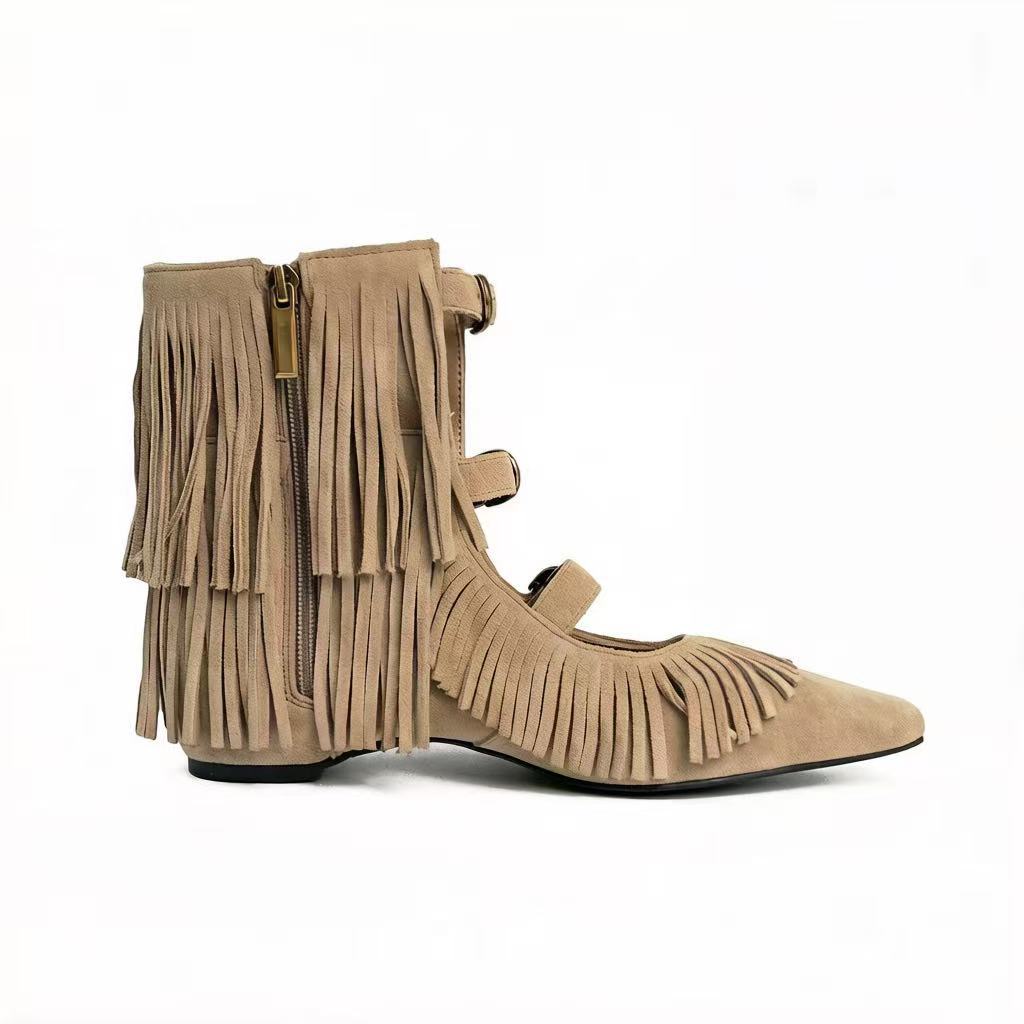 Women's Version Vintage Tassel Short Suede Square Toe Women's Leather Boots