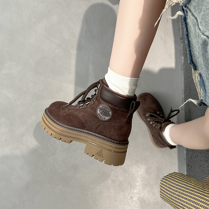Women's Thick Bottom Vintage Suede Martin For Autumn Small British Boots
