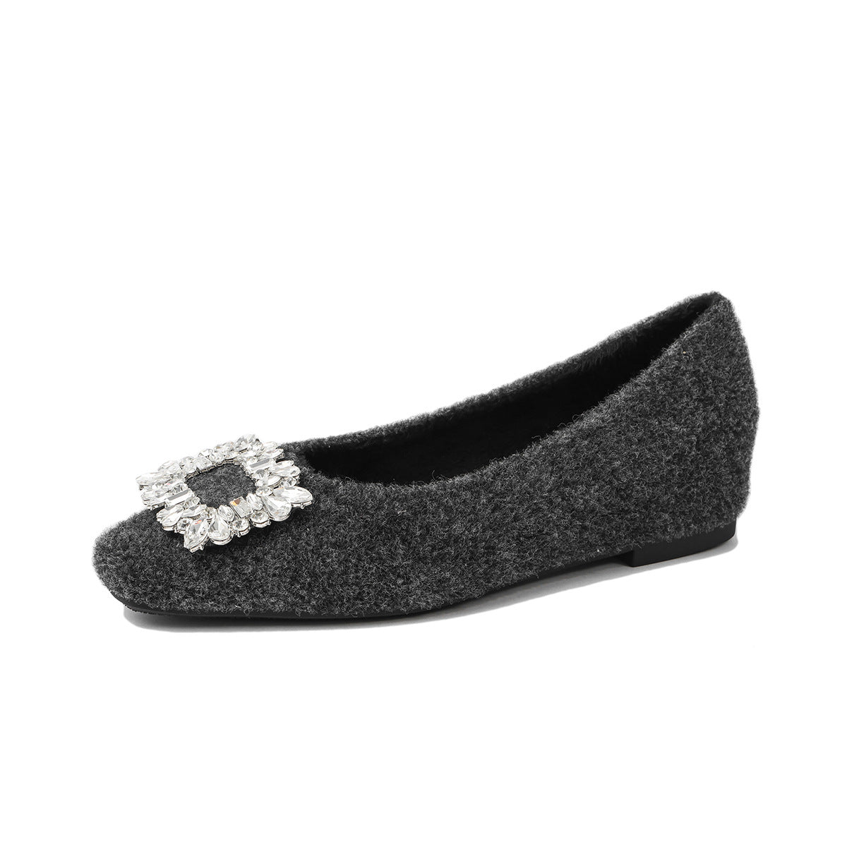 Women's Rhinestone Temperament Fluffy Outer Wear Korean Fairy Square Toe Casual Shoes