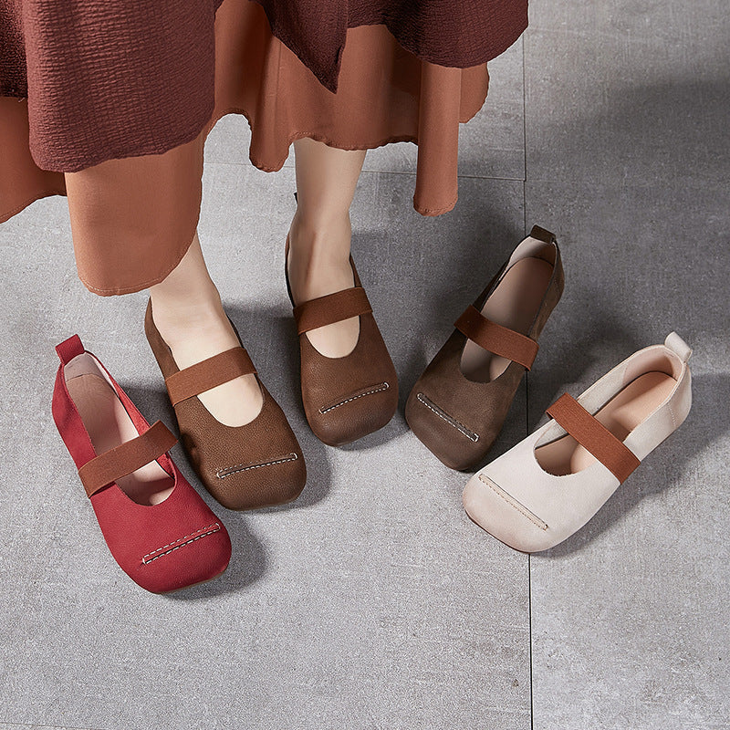 Women's & Men's Layer Cowhide Elastic Band Large Size Casual Shoes