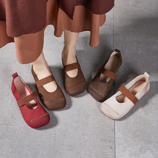 Women's & Men's Layer Cowhide Elastic Band Large Size Casual Shoes