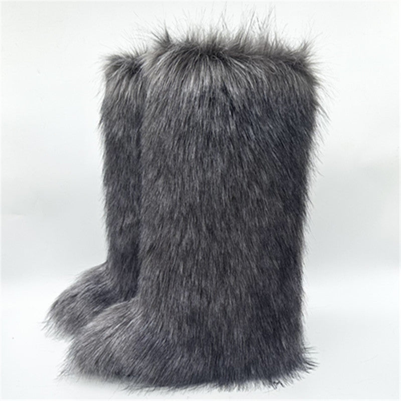 Classy Furry Trendy Thickening Plus Size Snow Boots