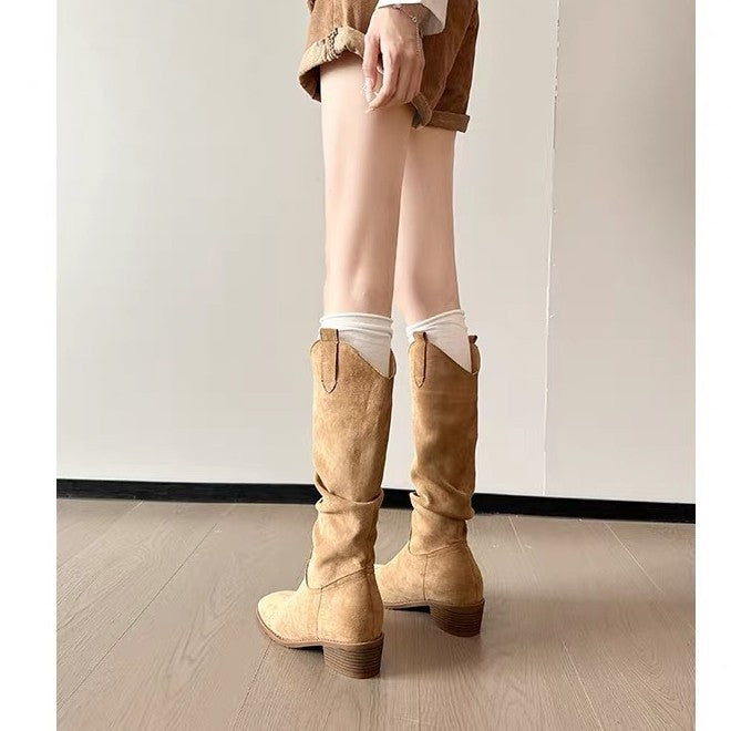 Women's Increasing Insole Pleated Pile Style Knight Boots