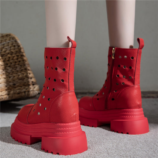 Women's Summer Hollow Hole Martin Thick Bottom Height Increasing Insole Platform Sandals