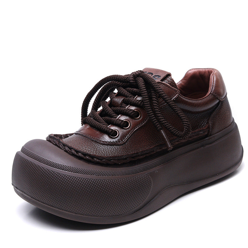 Women's First Layer Cowhide Retro Platform Spring Versatile Big Head Genuine Women's Casual Shoes