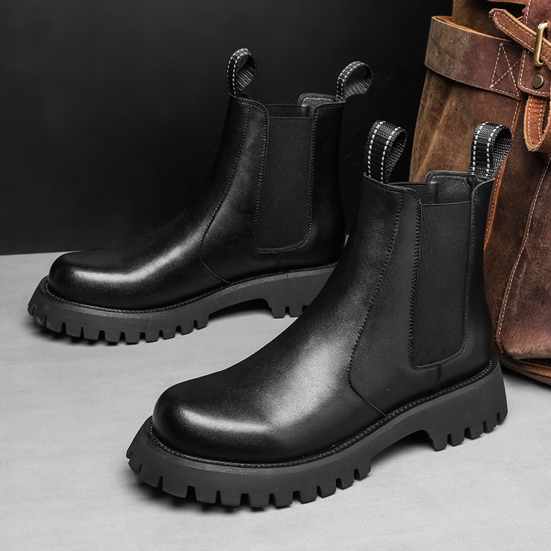 Men's Smoke Pipe Short Thick Bottom Increased Leather Shoes