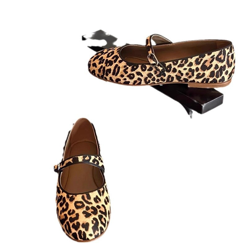 Head Ballet Low-cut Buckle Flat Leopard Print Women's Shoes