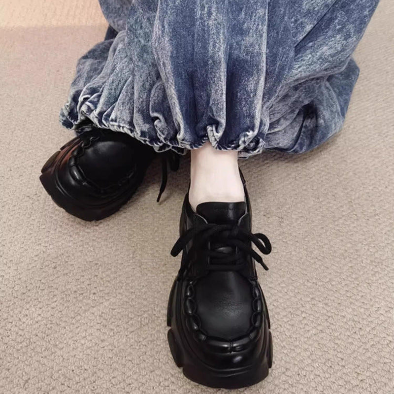 Women's Handmade Spring Retro Platform Chunky Round Women's Fashion Shoes