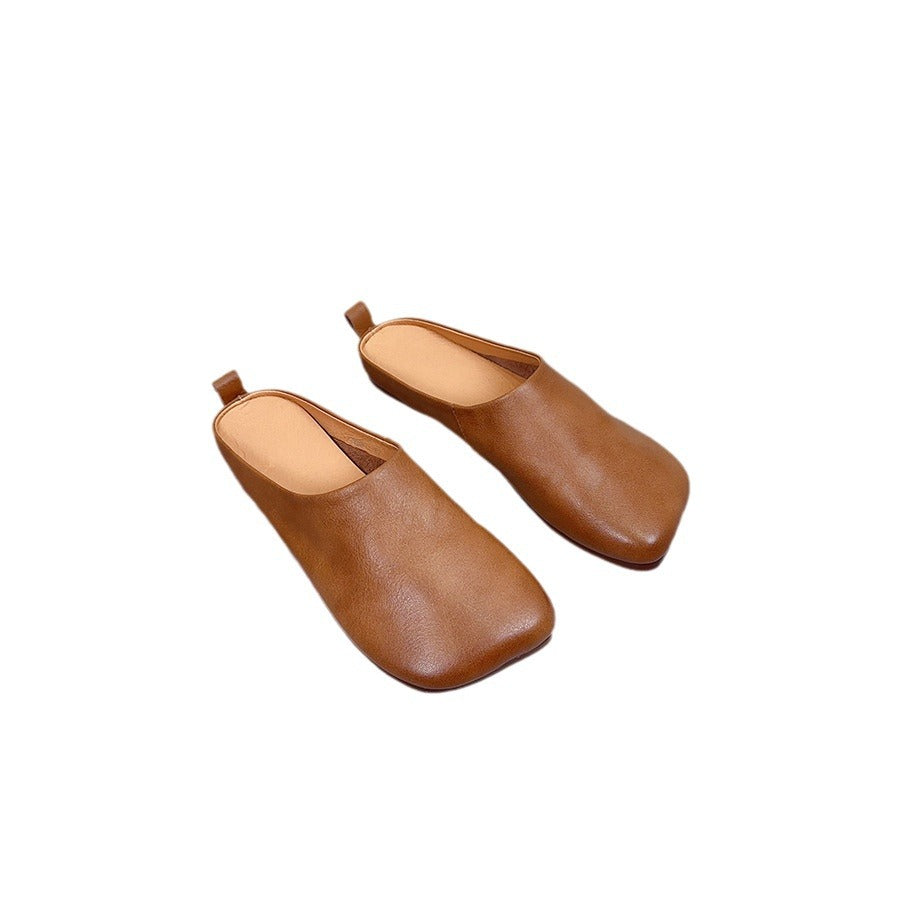 Square Head Korean Style Bag Top Layer Slippers
