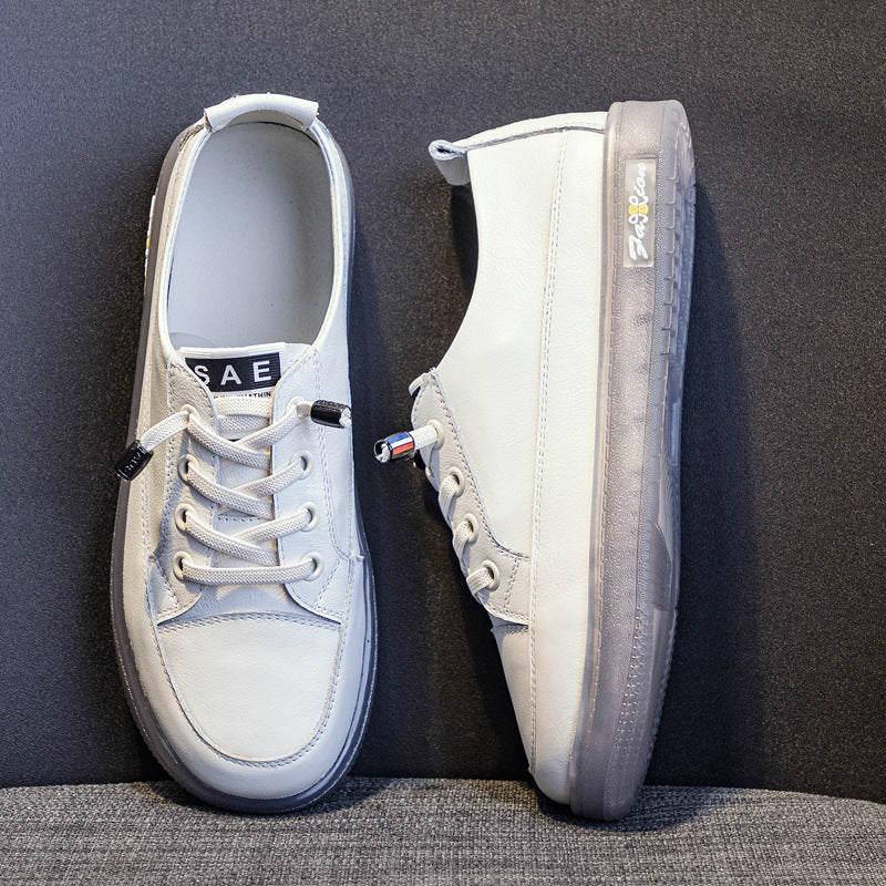 Women's Layer Cowhide Plus Size White Soft Sole Hollow Casual Shoes
