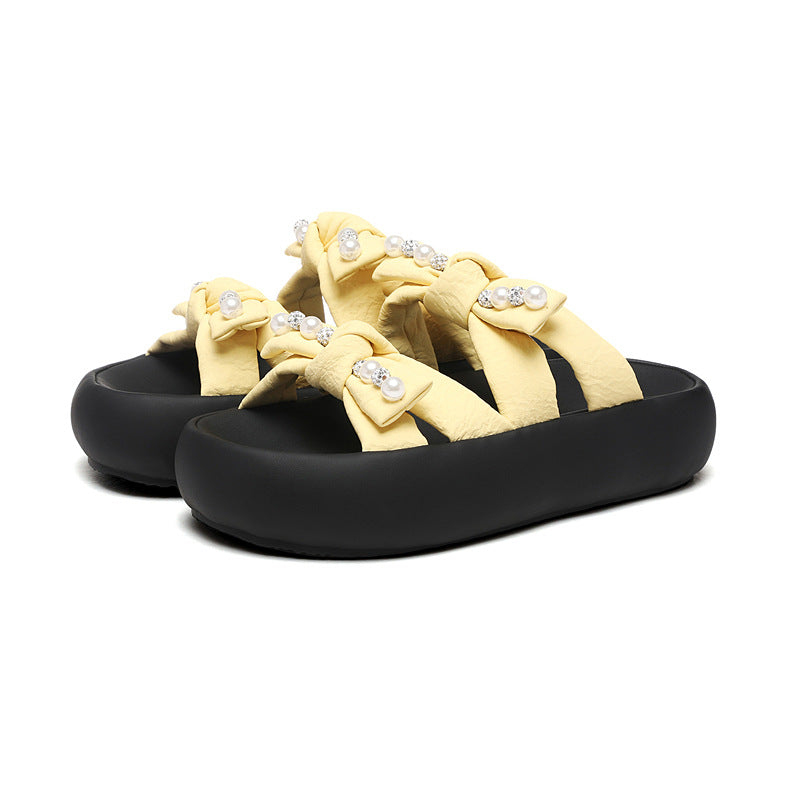 Women's Wear Summer Korean Style Small Pearl With Skirt Thick Slippers