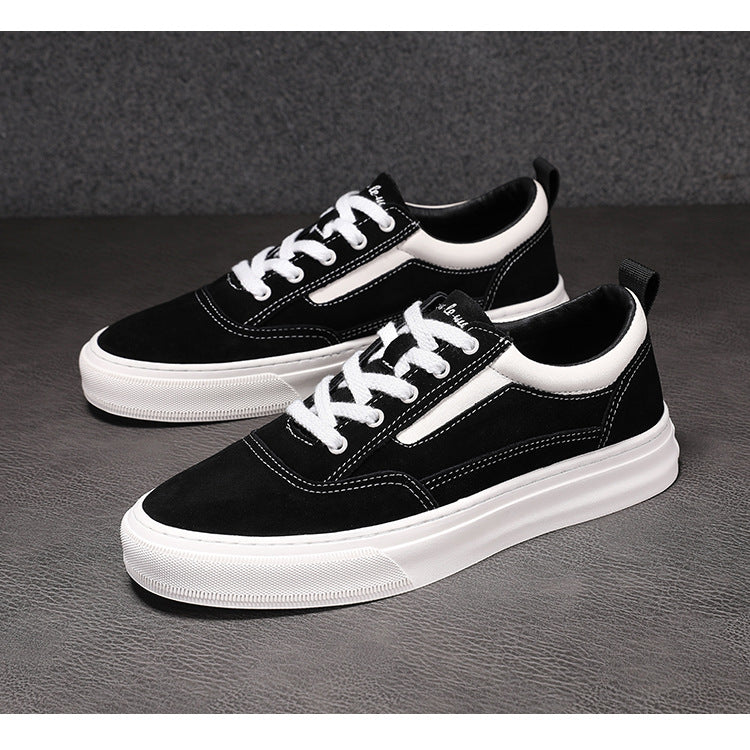Men's Frosted Mercerized Cowhide Simple Black Vintage Skateboard Men's Casual Shoes