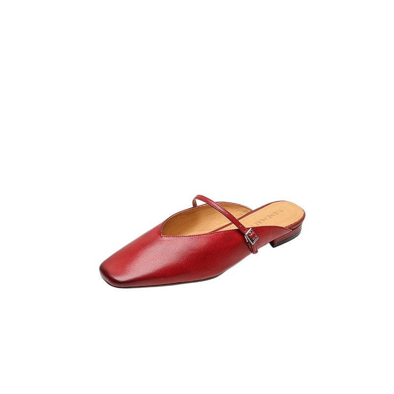 Women's Square Toe Cowhide Closed Low Flat Bottom Comfort Women's Fashion Shoes