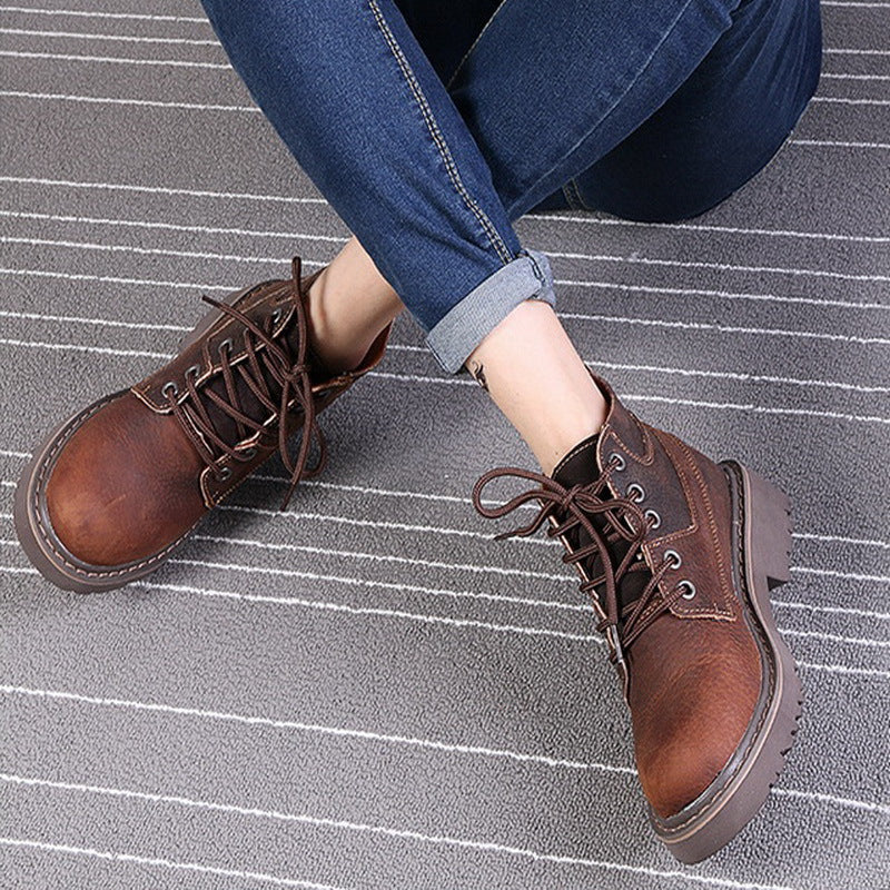 Women's & Men's Couple Motorcycle Genuine Outdoor Martin Cowhide Boots