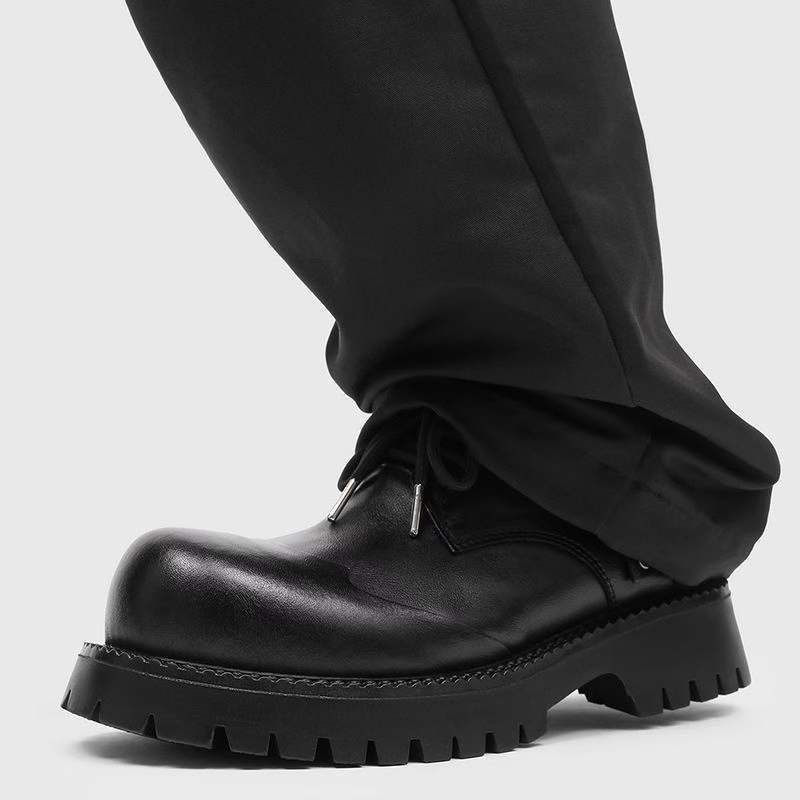 Men's Black Warped Head Thick Bottom Big British Style Men's Casual Leather Shoes