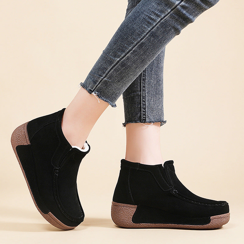 Women's Genuine Platform Shake Winter Fleece Lined Padded Casual Shoes