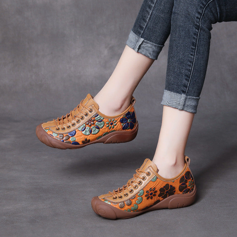 Women's Ethnic Style Retro Handmade Genuine Pumps Autumn Full Grain Cow Men's Shoes
